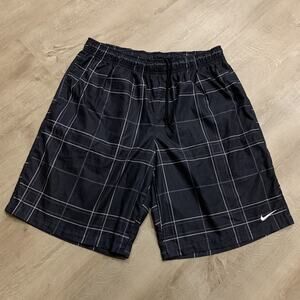 Nike Black Plaid Swim Trunks Board Shorts Men's XXL 2XL With Pockets Surf Skate